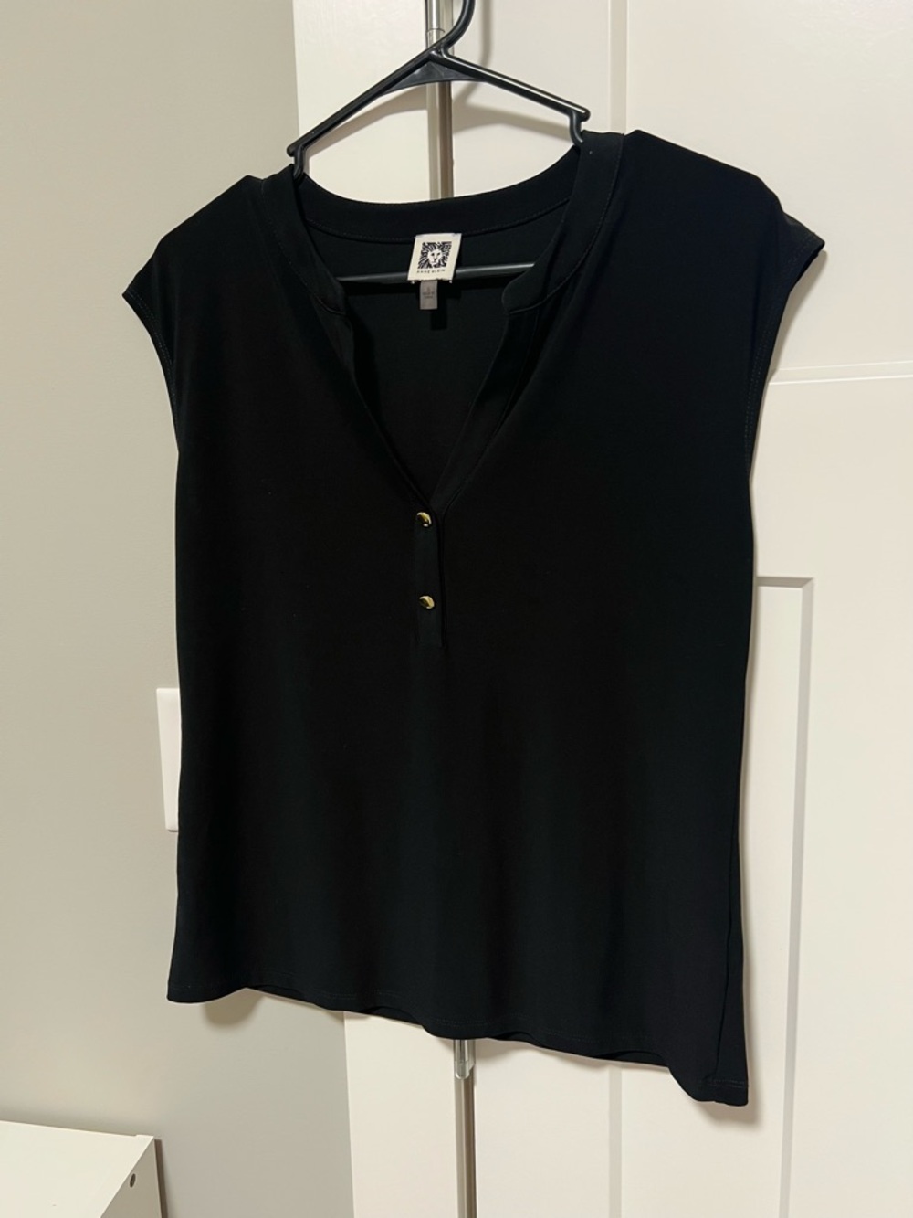Anne Klein Black Short-Sleeve Top with Gold Buttons - Picture 3 of 4